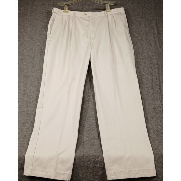 Croft & Barrow Men's Ivory Dress Pants Size 40x32 Pleated Front Rolled Cuff Hem - Picture 1 of 12